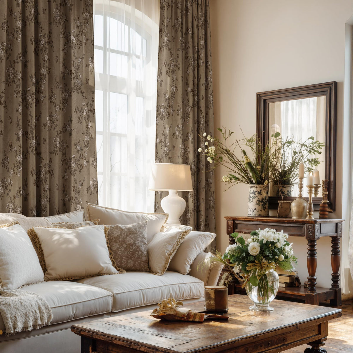Extra Long Linen Floral Curtains 108 Inches R9959