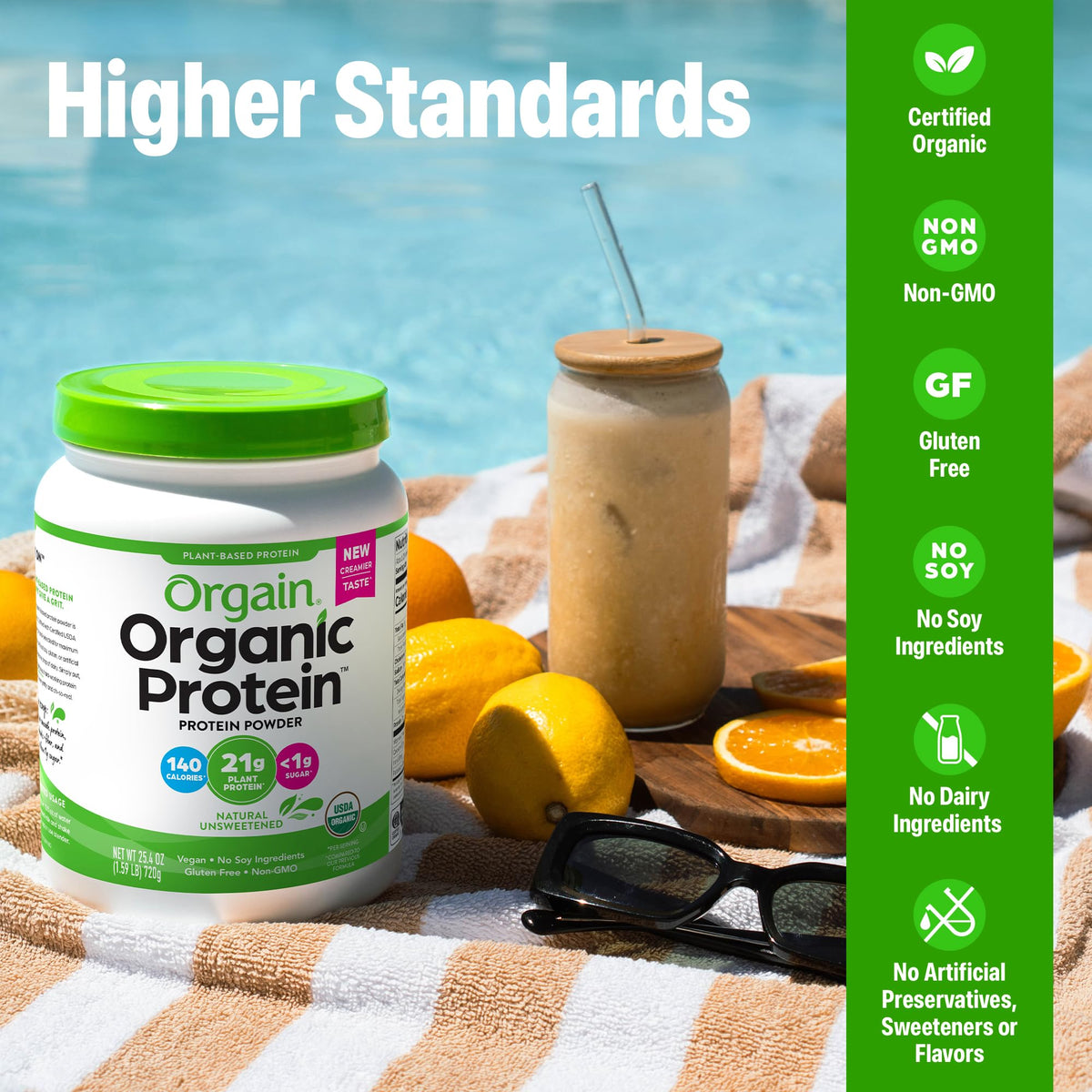 Organic Vegan Protein Powder, Natural Unsweetened, 1.59 lb A48131