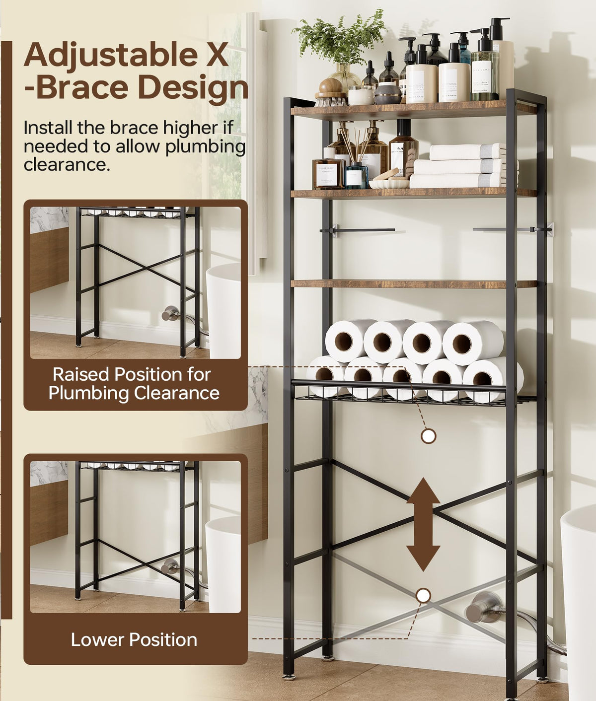 Brown 4-Tier Over-the-Toilet Storage Rack U589