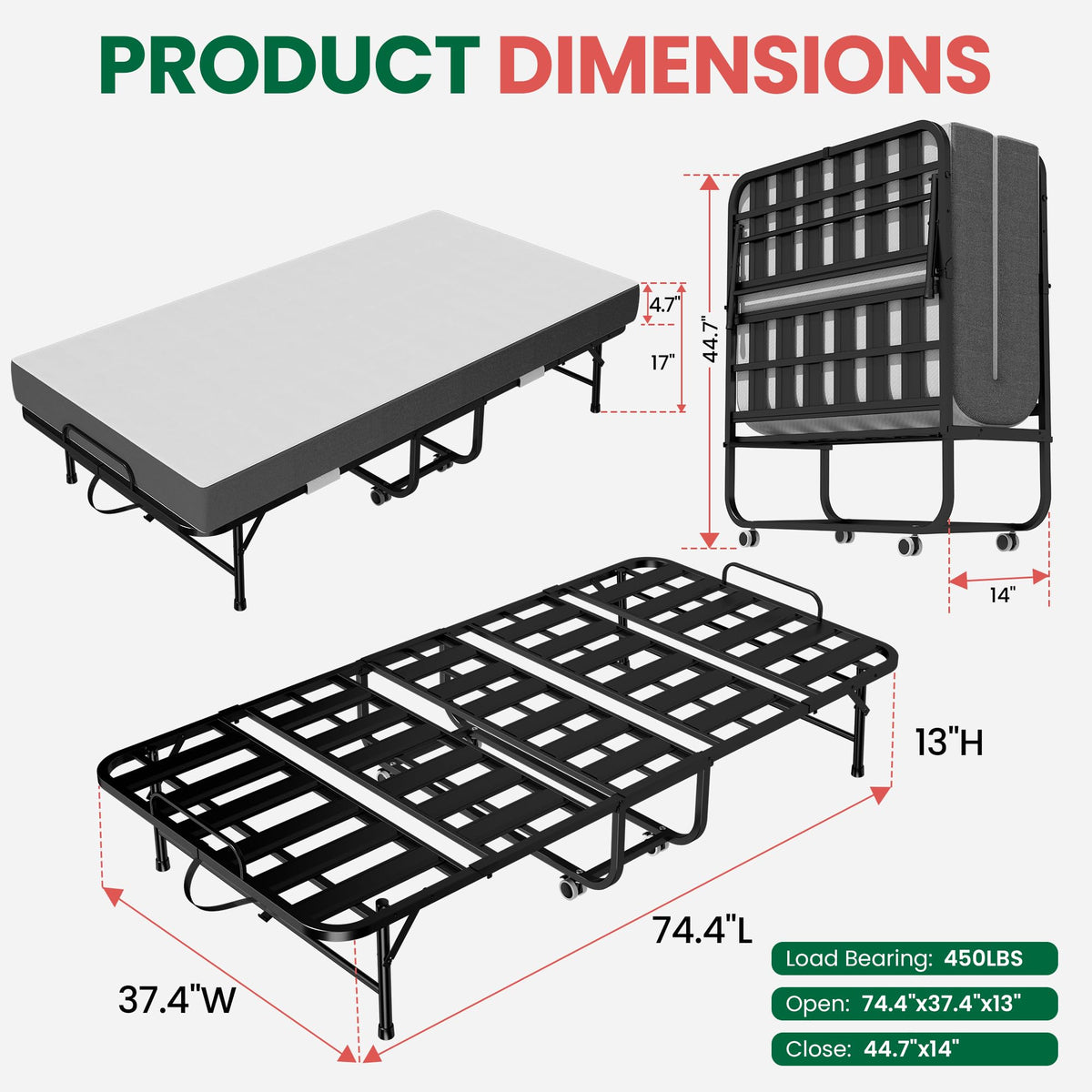75"x38" Folding Bed with Mattress H8909
