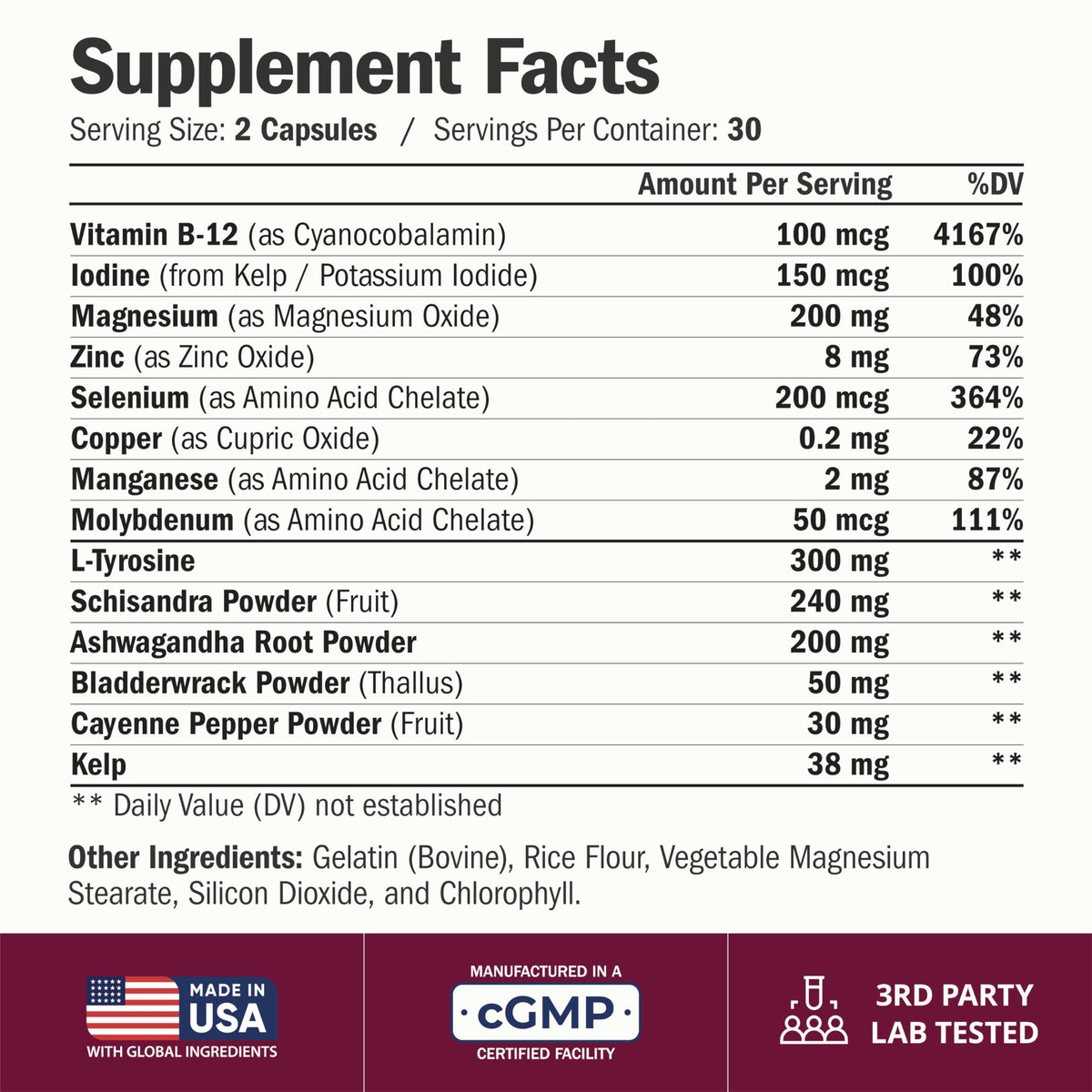 Thyroid Support with Selenium, Iodine & Zinc, 60 Capsules H15461