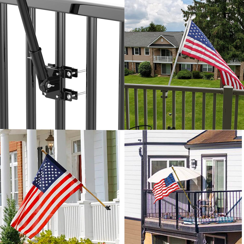 Flagpole Mount for Balcony Railing, Round and Square Railing, Black U2596