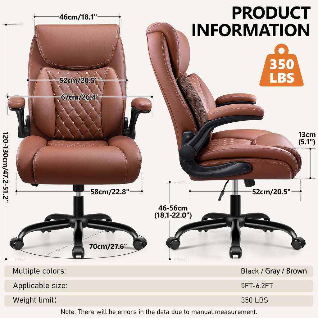 Brown Ergonomic Leather Office Chair with Lumbar Support J210734