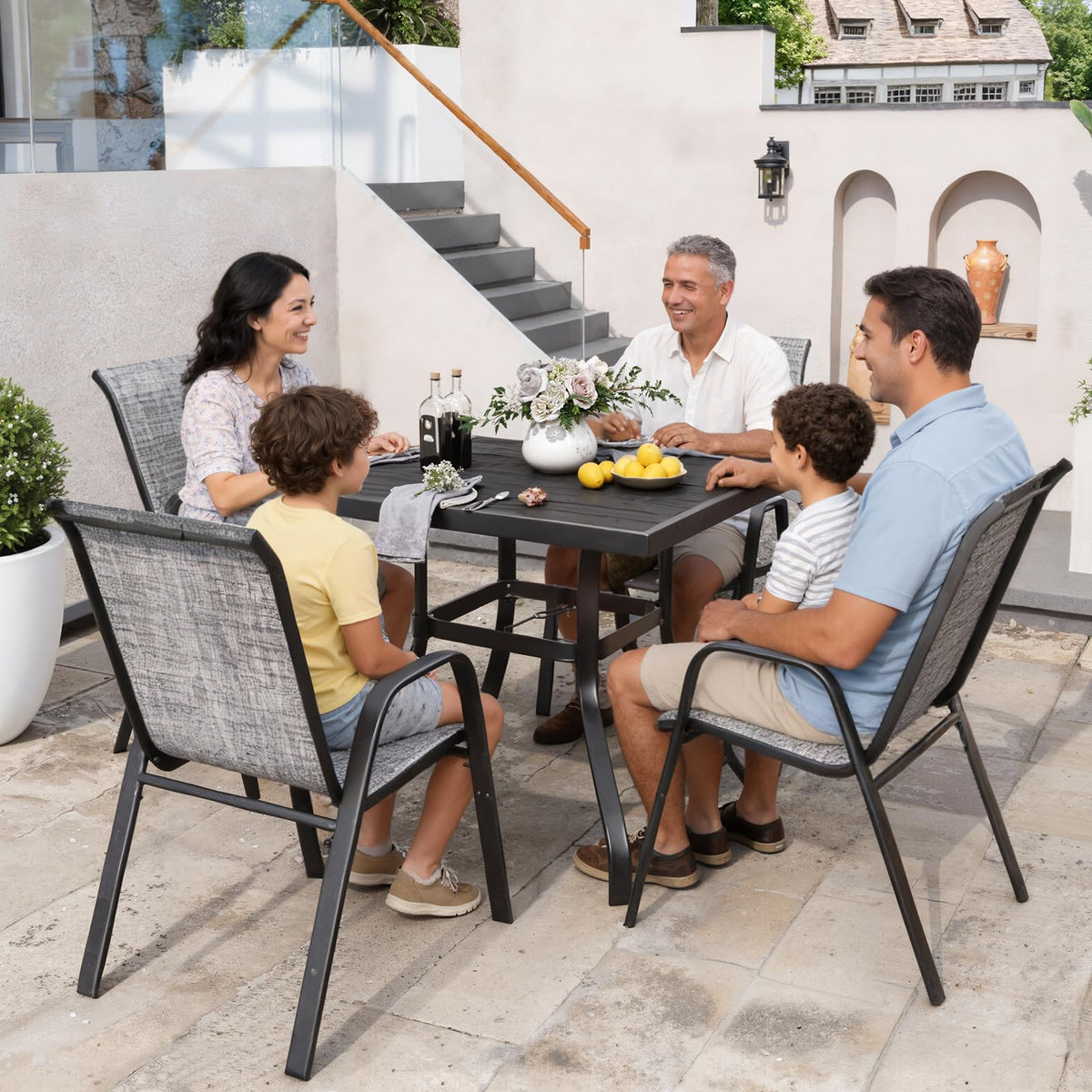 Grey Set of 4 Stackable Textilene Metal Patio Chairs U48162