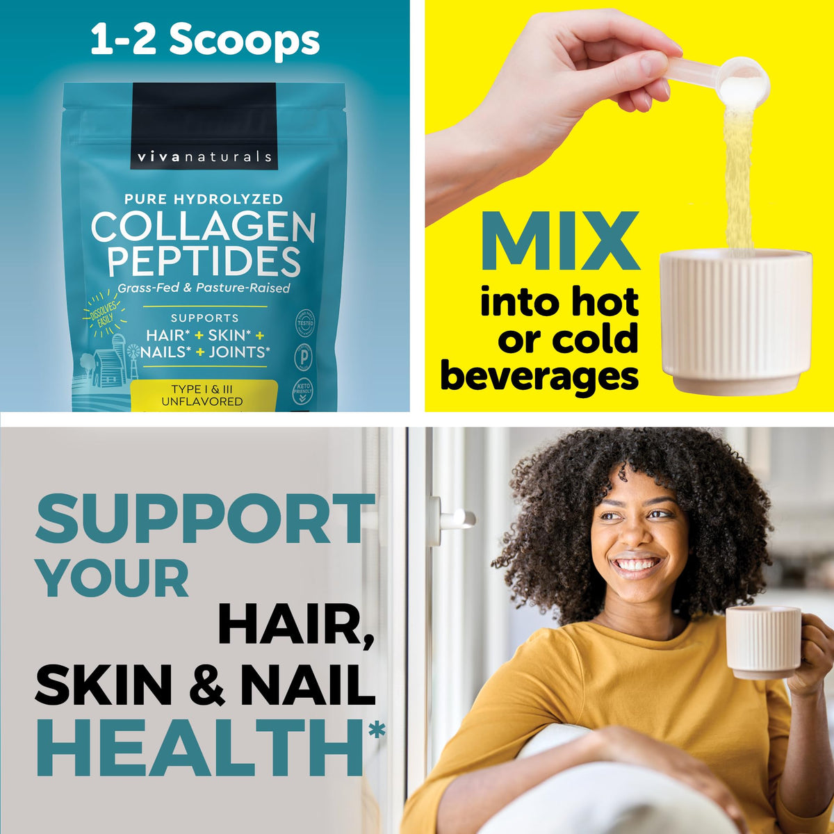 Collagen Peptides Powder - Grass-Fed Hydrolyzed Bovine, Type I & III - 19 g Protein, Unflavored - 1lb X378265