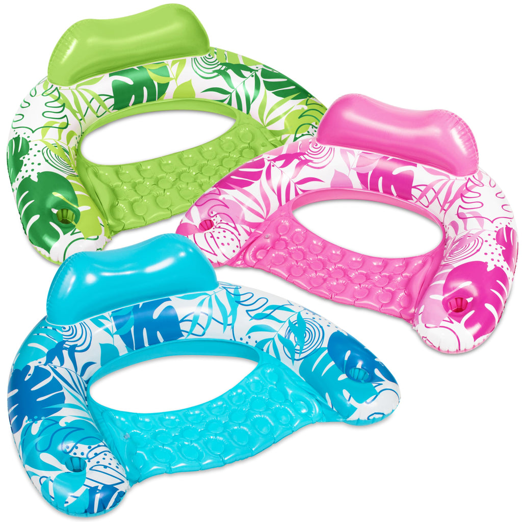 Inflatable Pool Floats 3 Pack with Cup Holders Blue Green Pink R8741