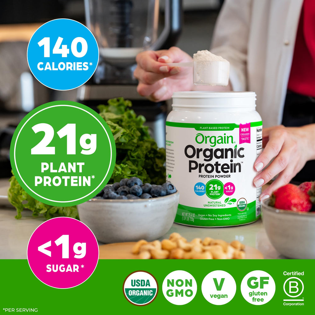 Organic Vegan Protein Powder, Natural Unsweetened, 1.59 lb A48131