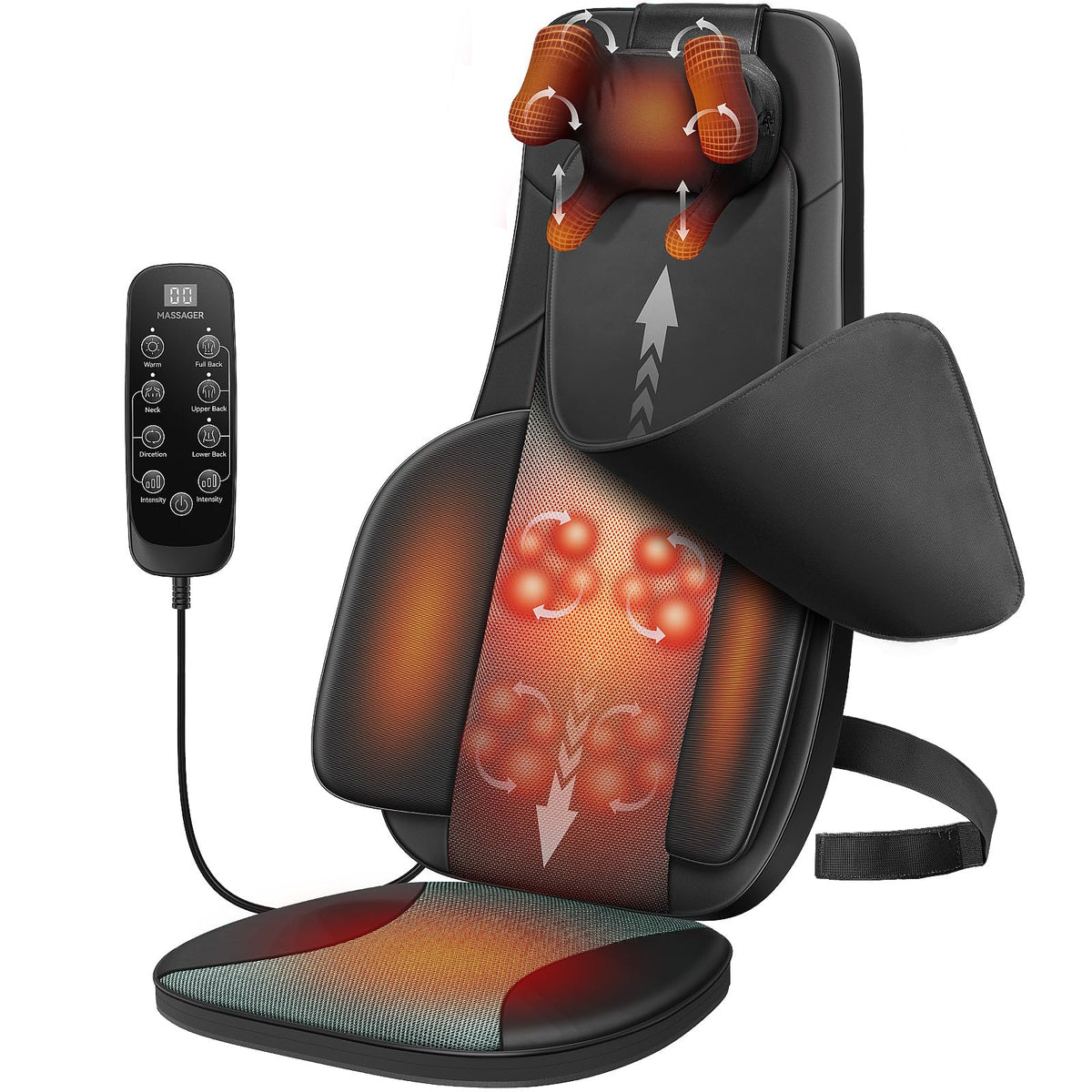 Black Shiatsu Back Massager Chair Pad with 4-Zone Heat Z306668