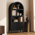 Black 5-Tier Arched Bookshelf with Fluted Doors O2142