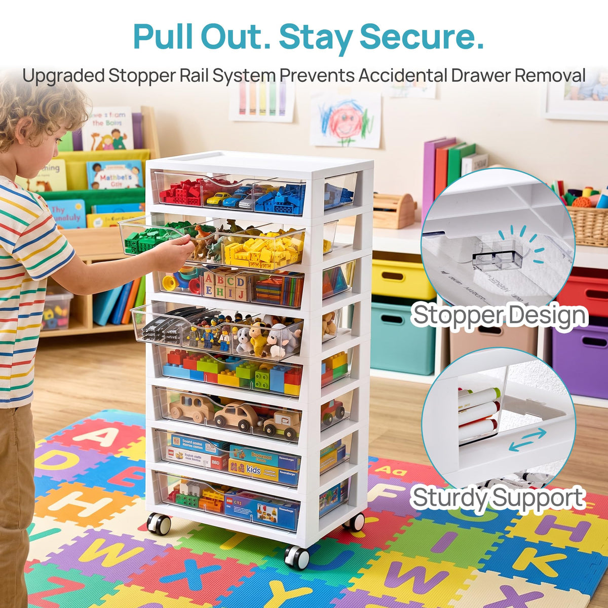 8 Tier Rolling Cart with Drawers Y16129