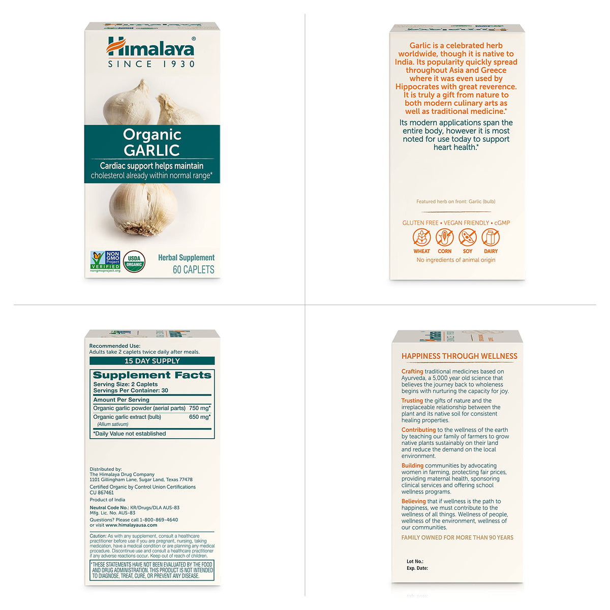 USDA Organic Garlic Supplements 1400 mg 60 Caplets W834