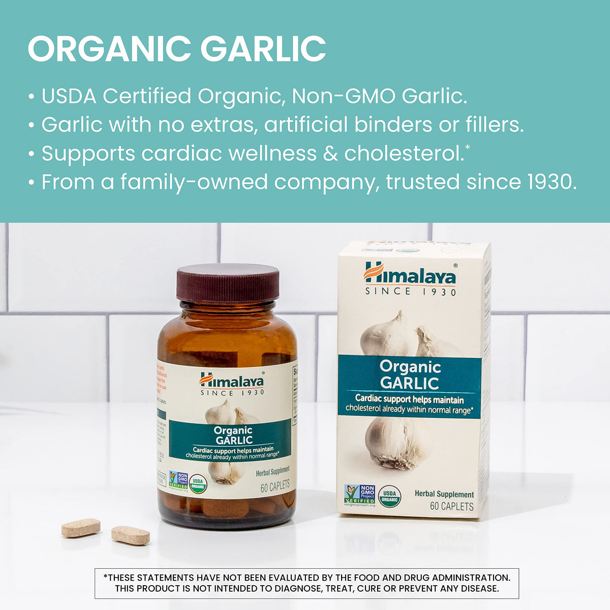 USDA Organic Garlic Supplements 1400 mg 60 Caplets W834