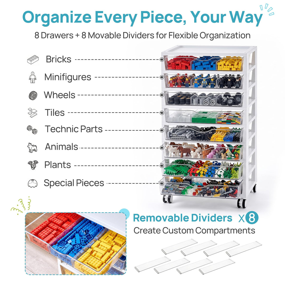 8 Tier Rolling Cart with Drawers Y16129