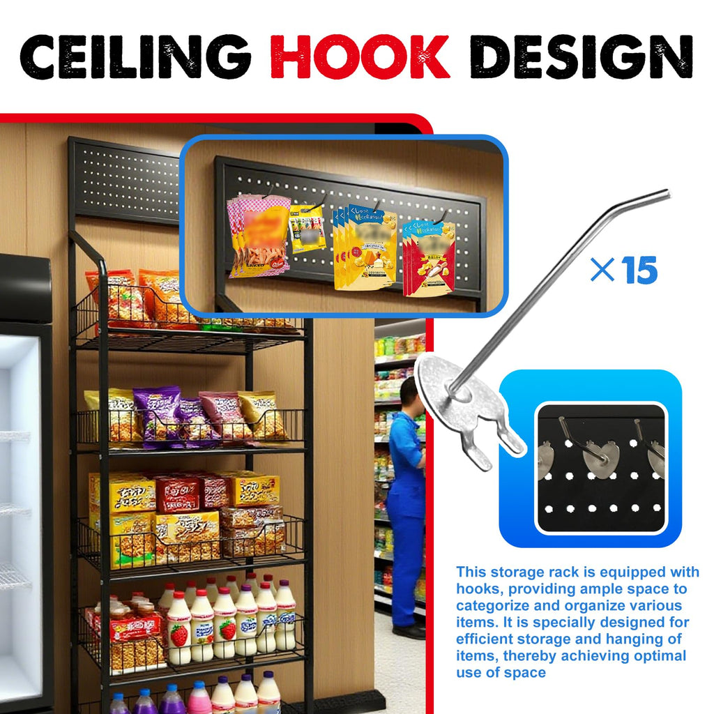 5 Tier Metal Candy Display Rack with Wheels & 15 Hooks U76490