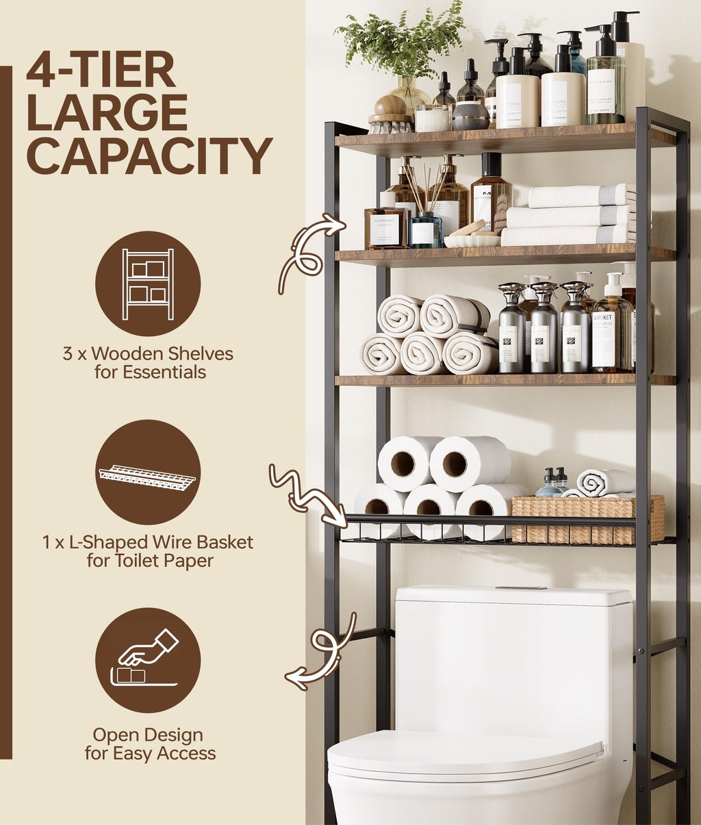 Brown 4-Tier Over-the-Toilet Storage Rack U589