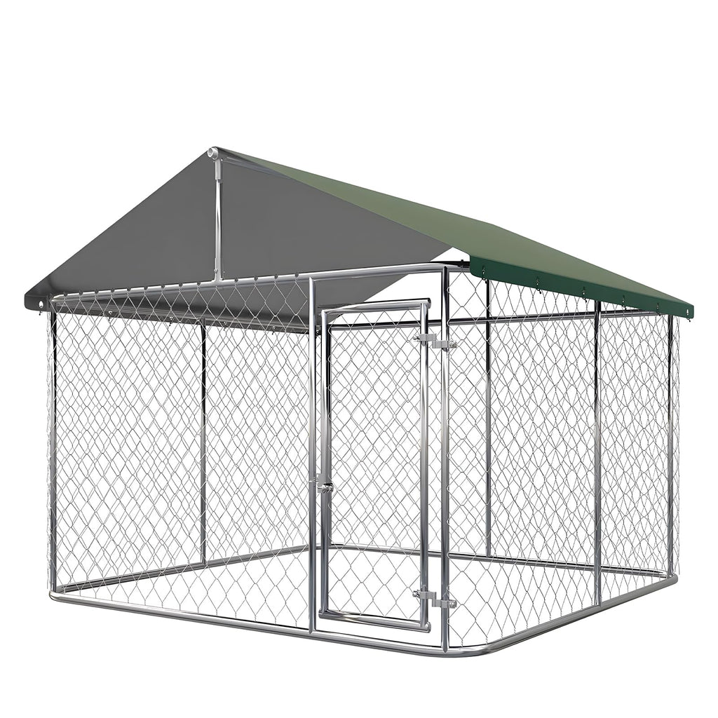 Large Outdoor Dog Kennel with Roof, Heavy Duty Galvanized Steel, 10'x10' Lockable P148