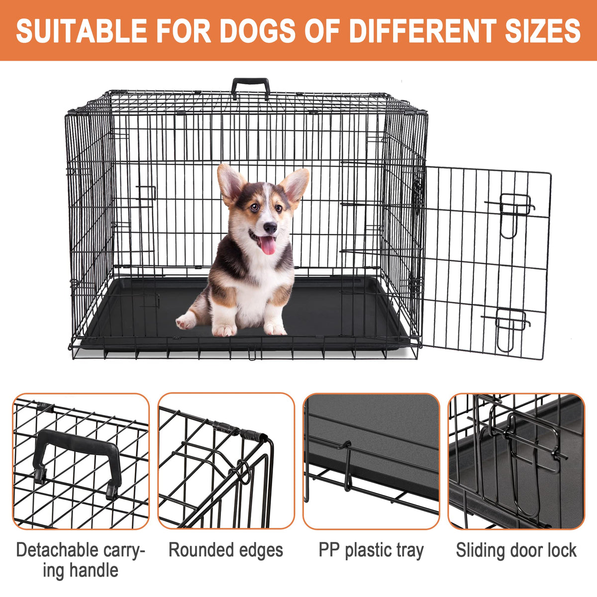 Double Door Folding Metal Wire Dog Crate with Tray V965914