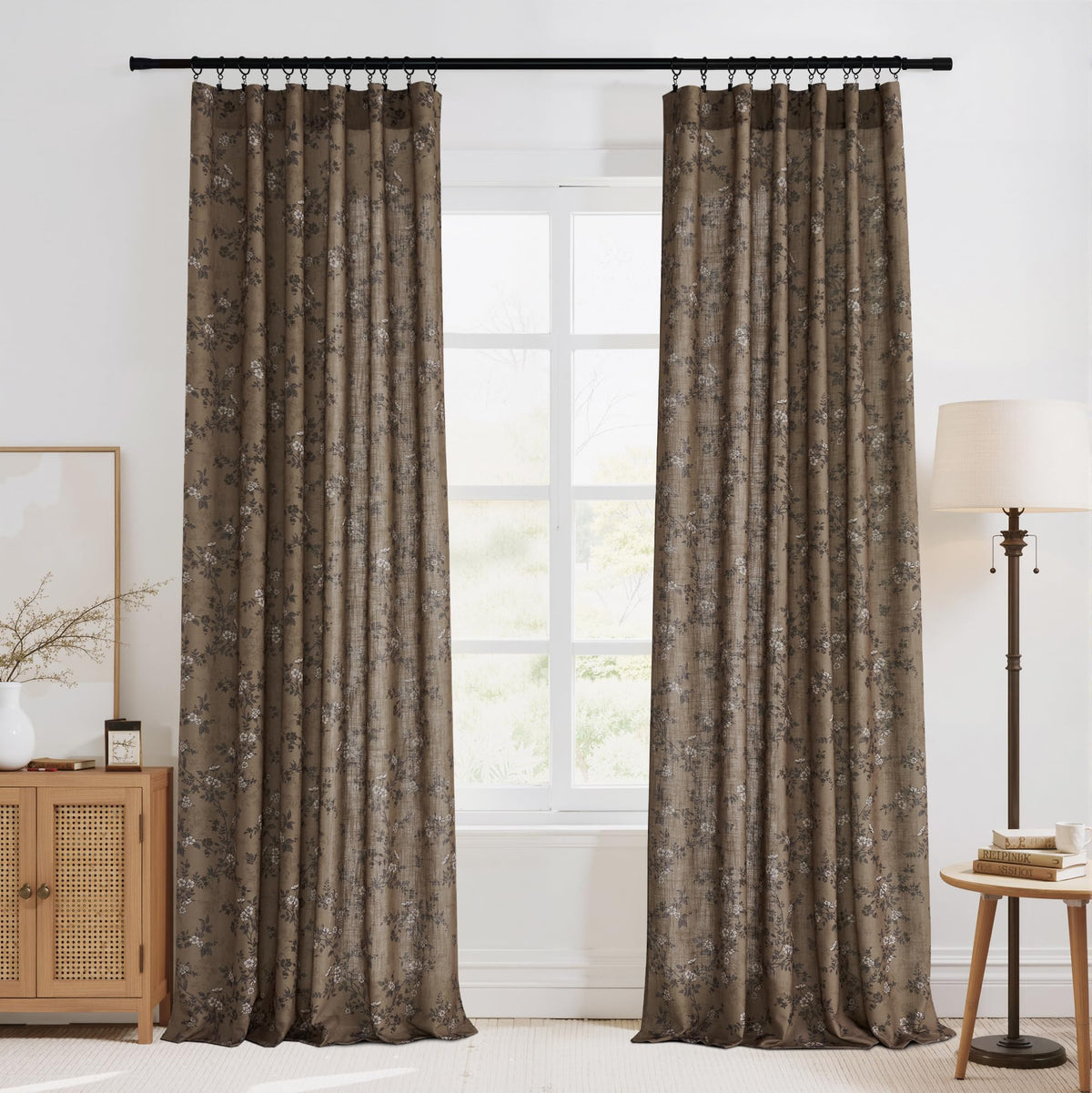 Extra Long Linen Floral Curtains 108 Inches R9959