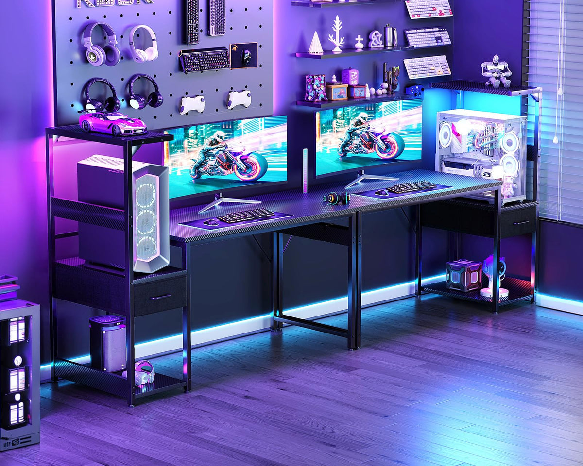 48'' Black Gaming Desk with LED Lights & CPU Stand Q8201