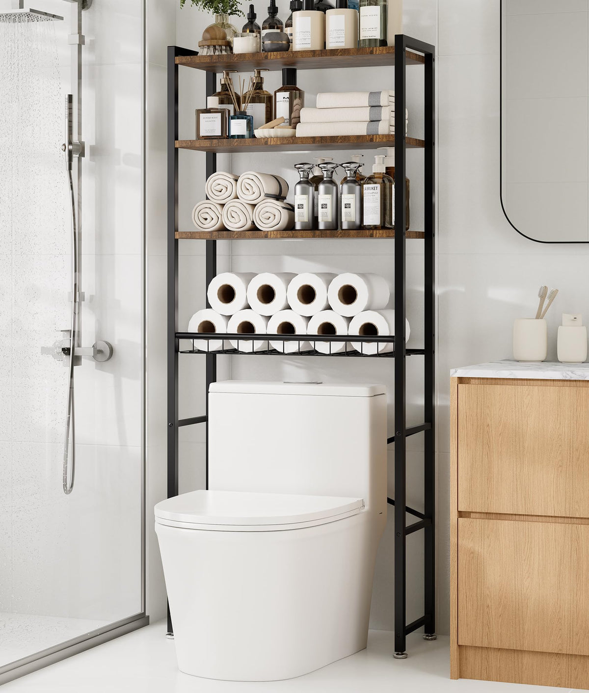 Brown 4-Tier Over-the-Toilet Storage Rack U589