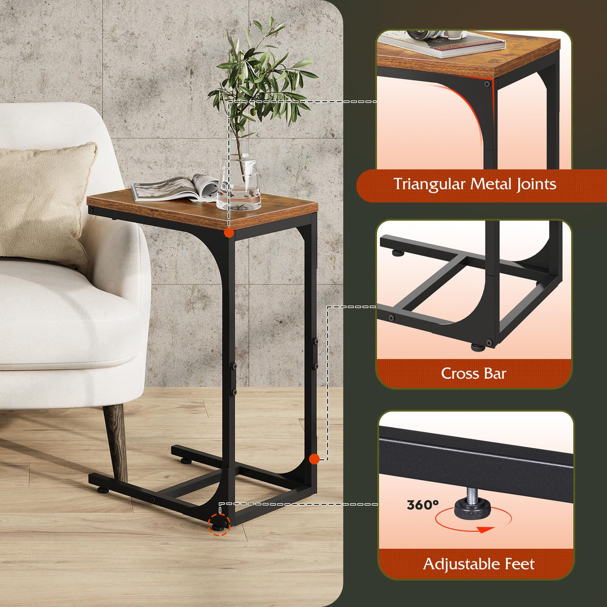 C-Shaped End Table Set of 2 Metal Frame M996676
