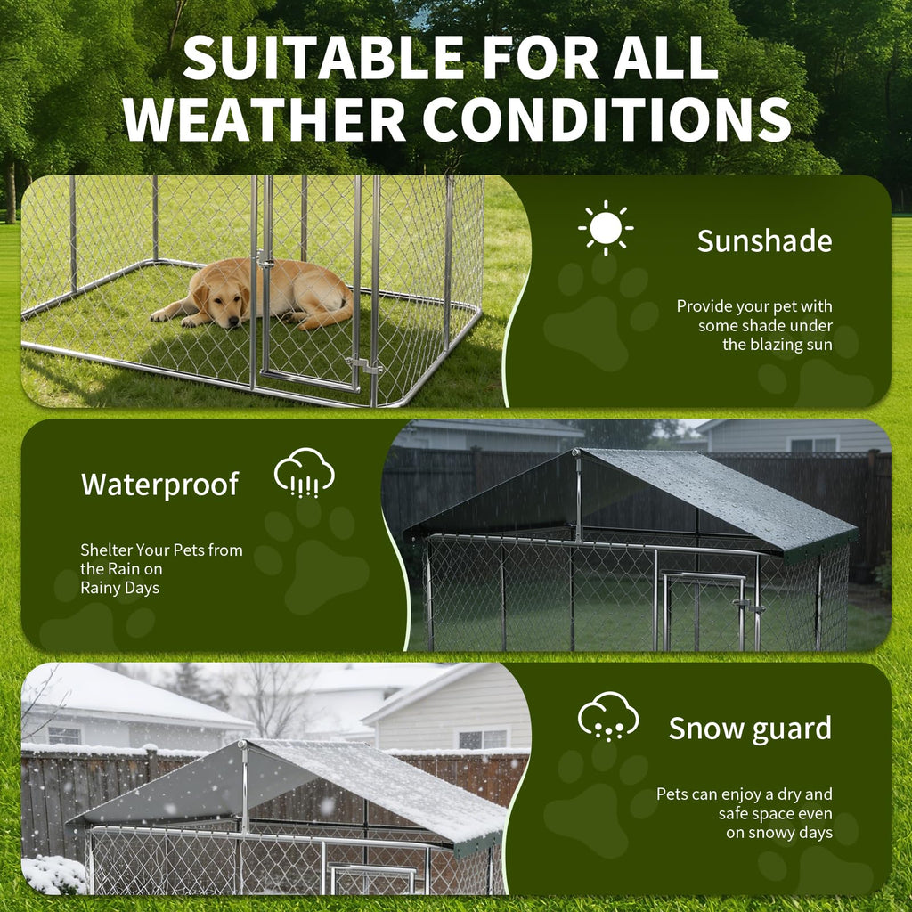 Large Outdoor Dog Kennel with Roof, Heavy Duty Galvanized Steel, 10'x10' Lockable P148