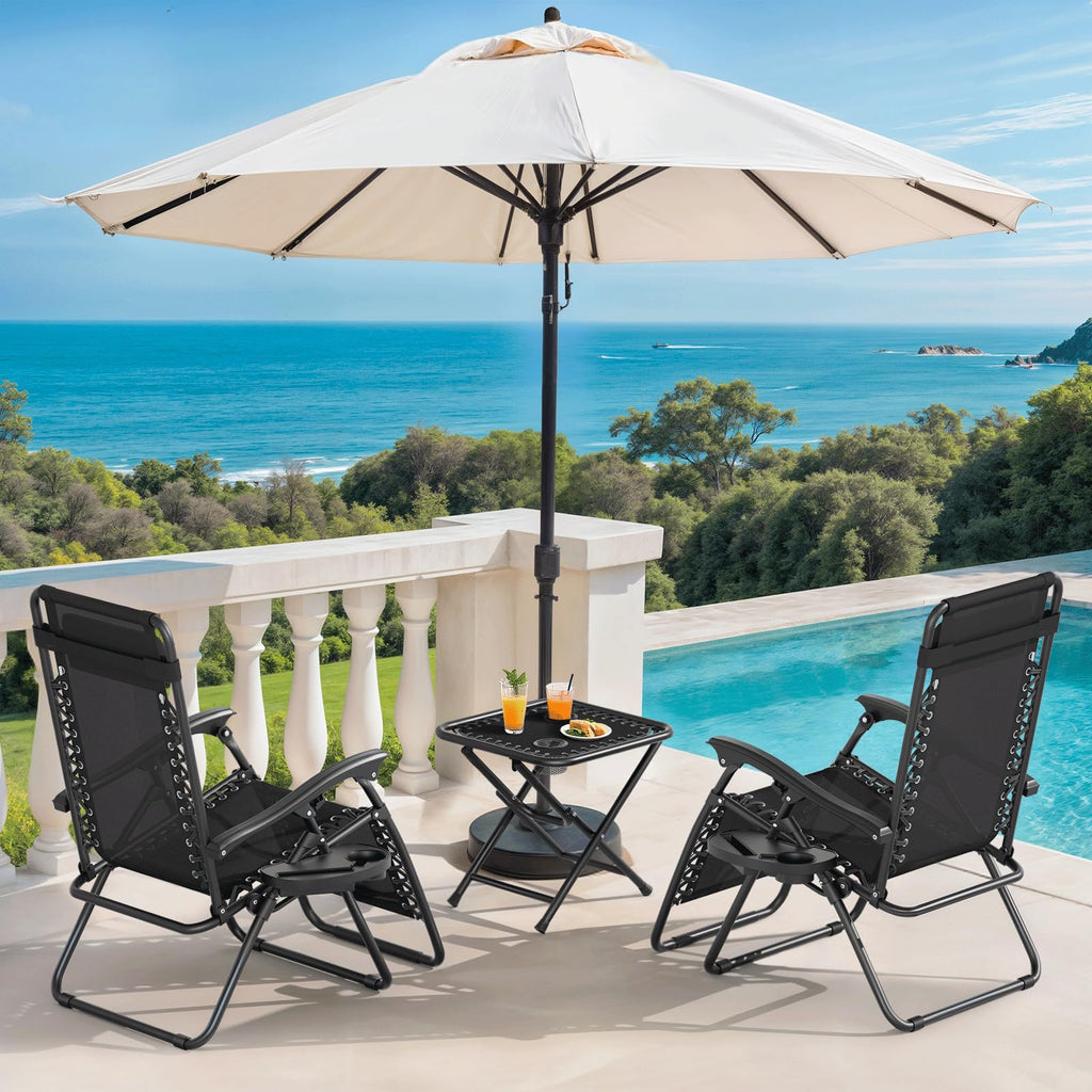 Black Set of 2 Folding Zero Gravity Chairs with Side Table X143885