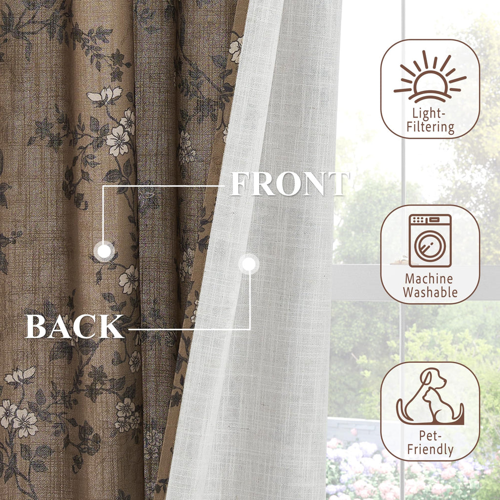 Extra Long Linen Floral Curtains 108 Inches R9959