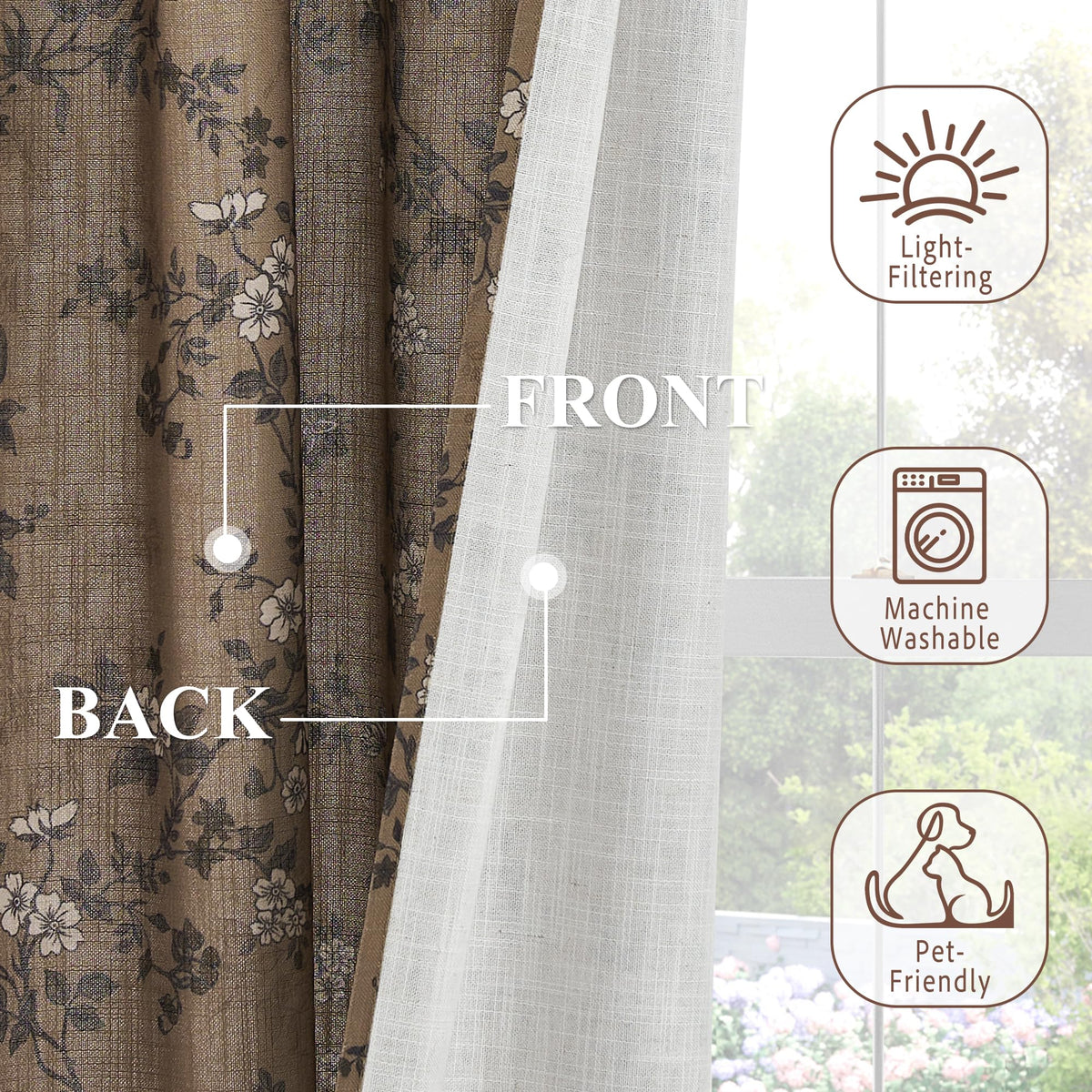 Extra Long Linen Floral Curtains 108 Inches R9959