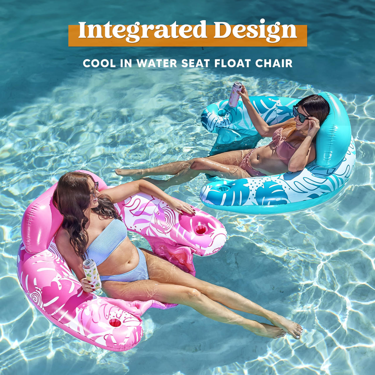 Inflatable Pool Floats 3 Pack with Cup Holders Blue Green Pink R8741
