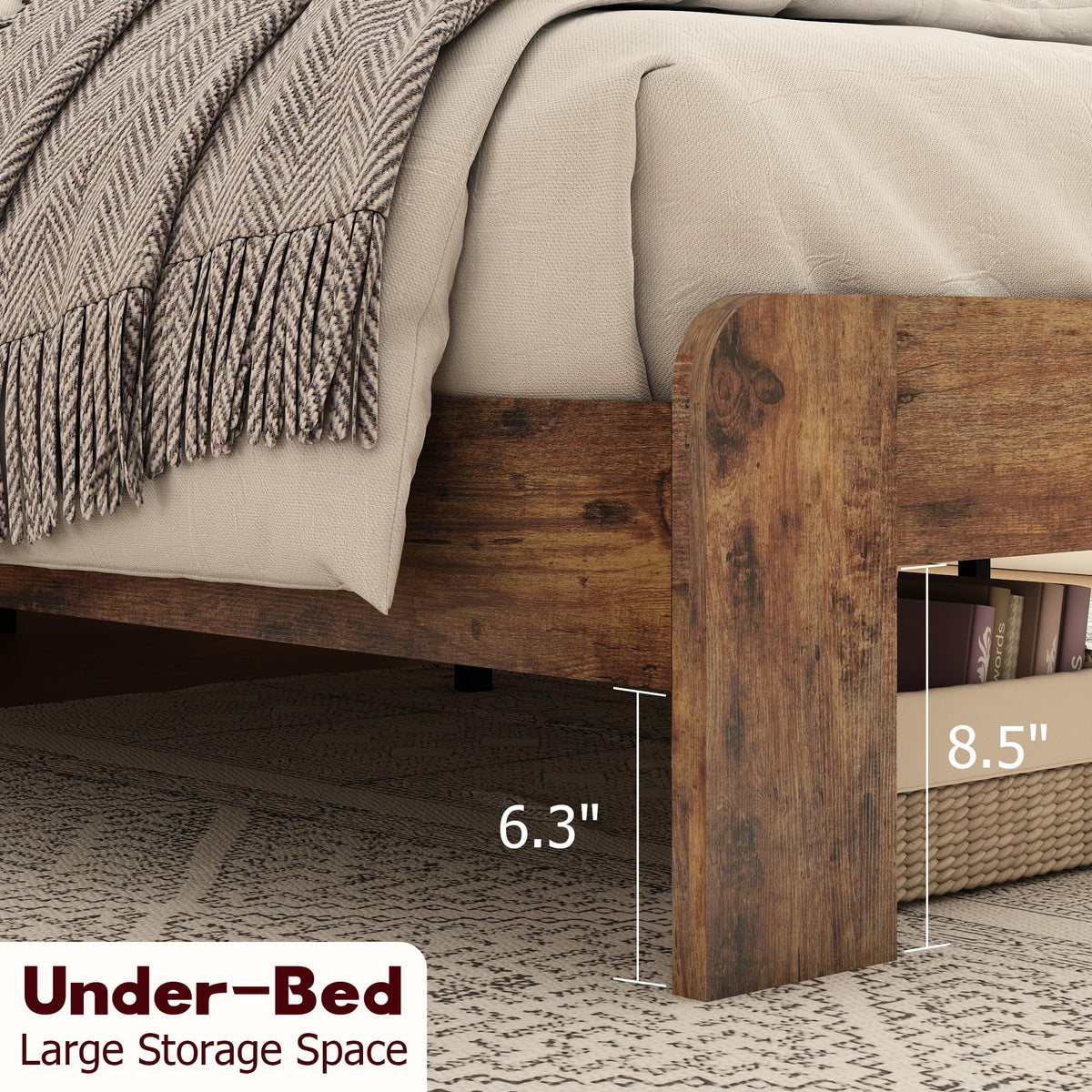 Wood Full Size Bed Frame with Headboard and Footboard K5924