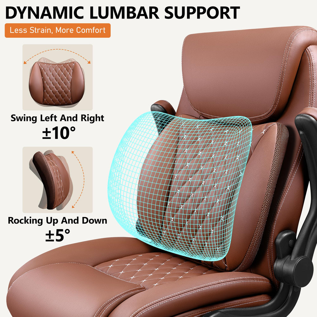 Brown Ergonomic Leather Office Chair with Lumbar Support J210734