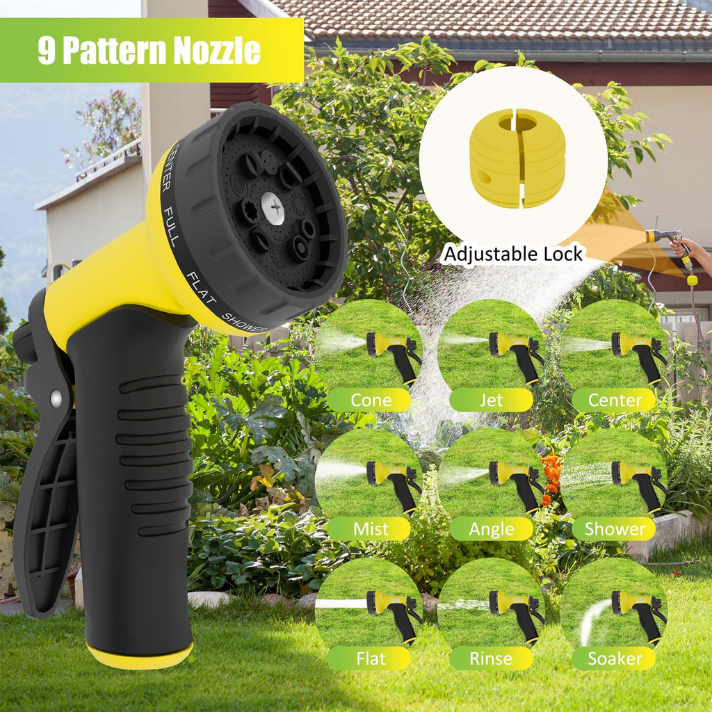 Retractable Garden Hose Reel, 1/2 in x 100 ft Wall Mounted Heavy Duty with 9 Patterns Nozzle U119
