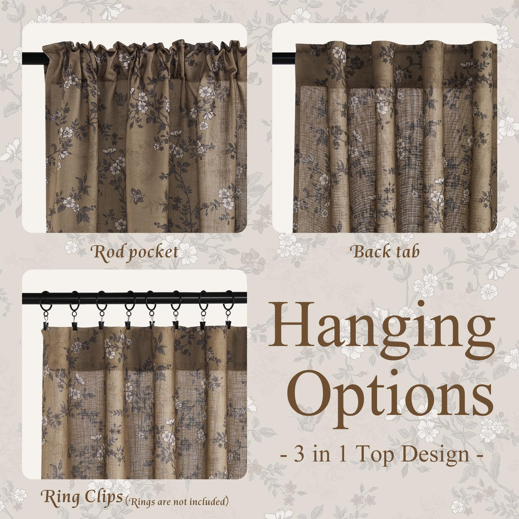 Extra Long Linen Floral Curtains 108 Inches R9959