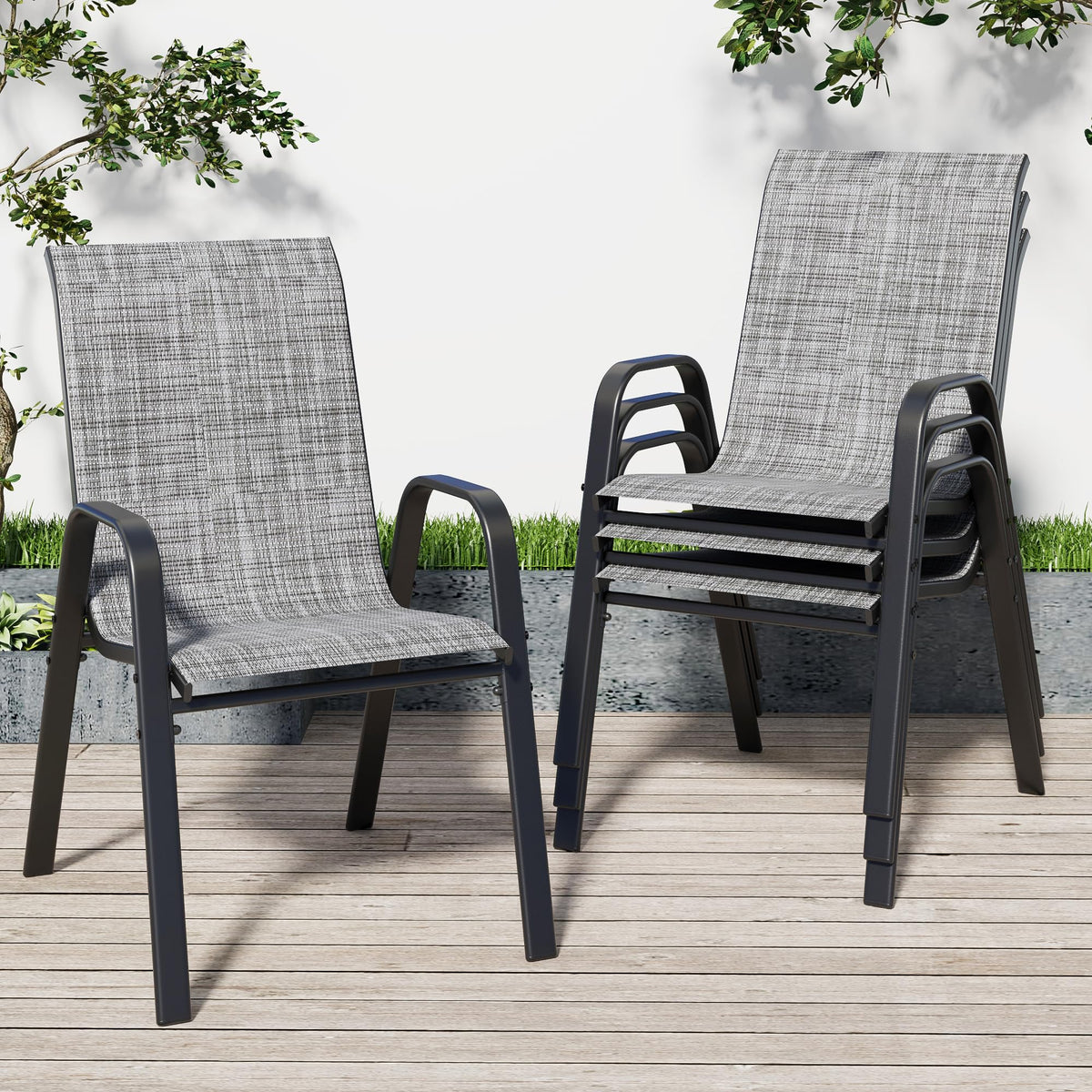 Grey Set of 4 Stackable Textilene Metal Patio Chairs U48162