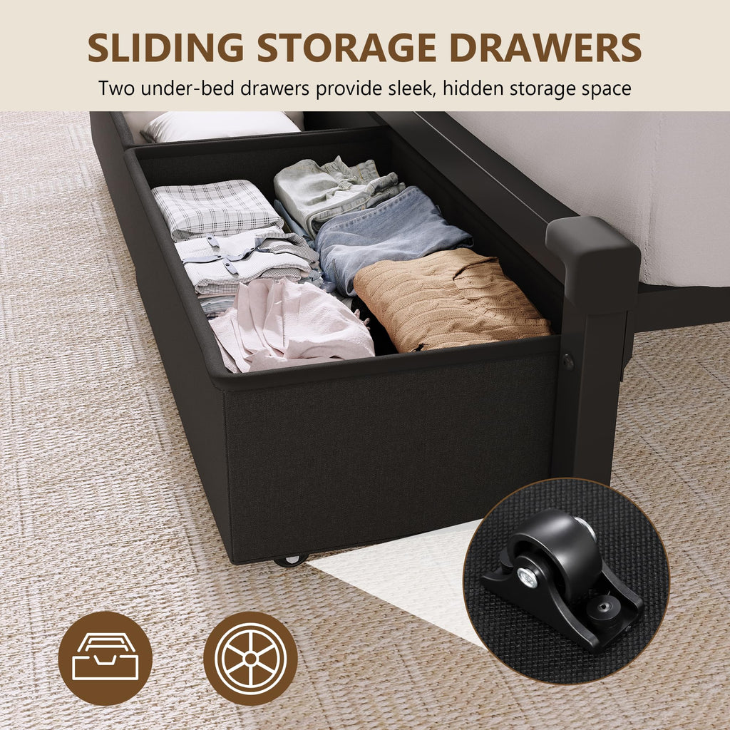 Queen Size Storage Bed Frame with Upholstered Headboard D9414