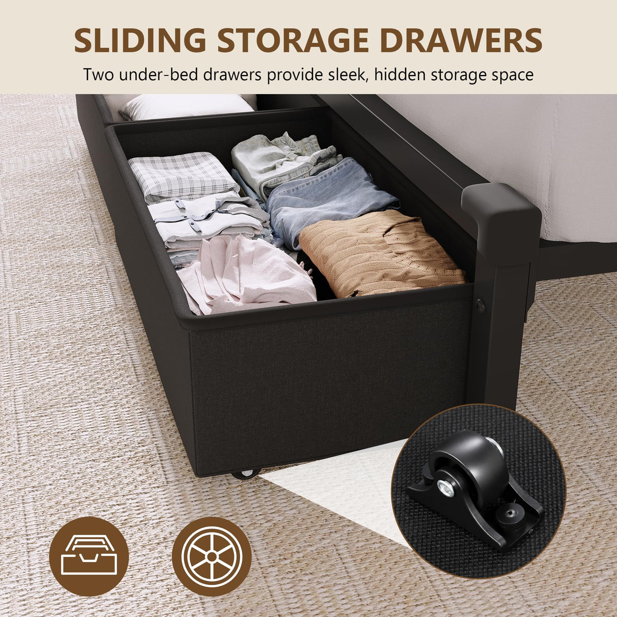 Queen Size Storage Bed Frame with Upholstered Headboard D9414