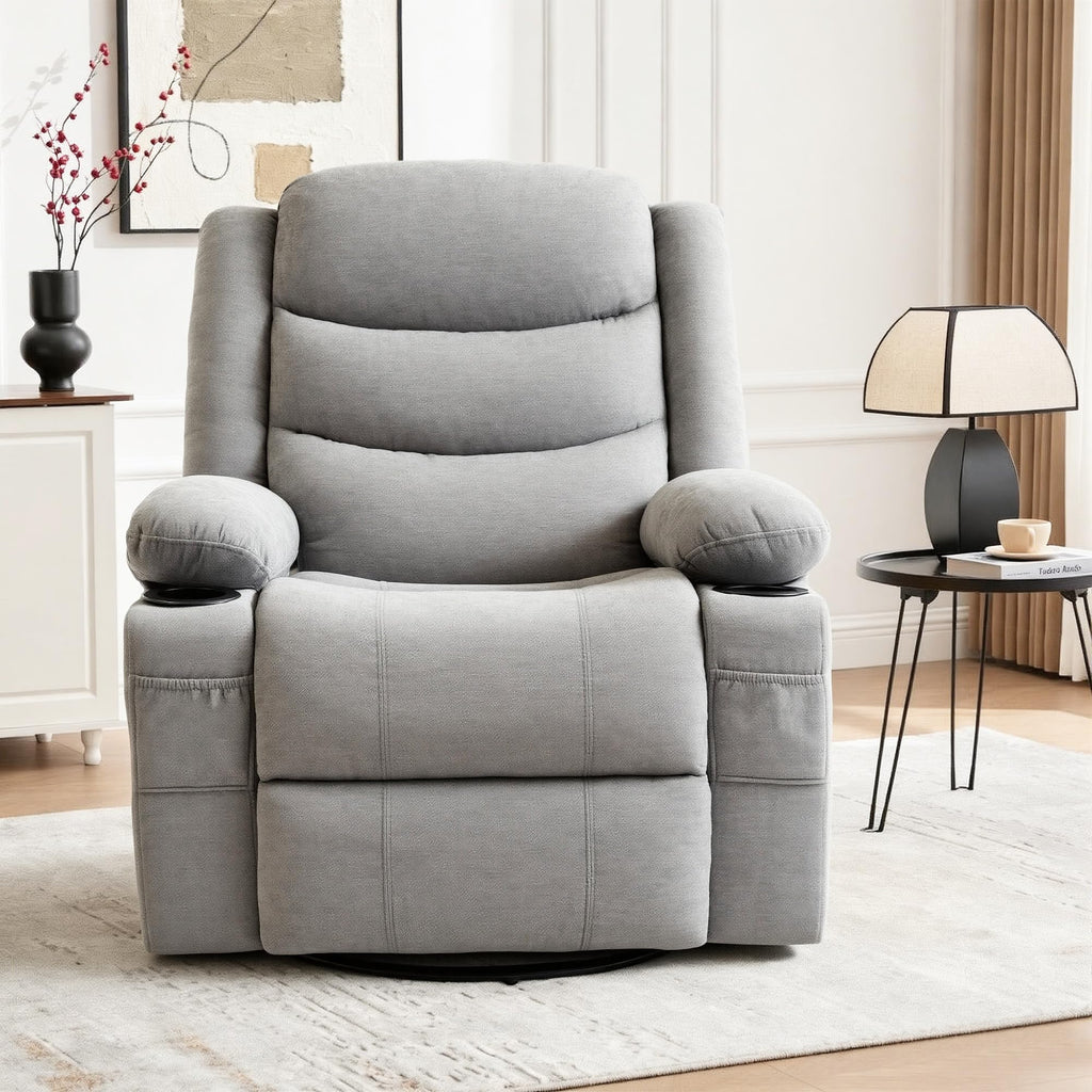 Grey Chenille Swivel Rocker Recliner Chair J134